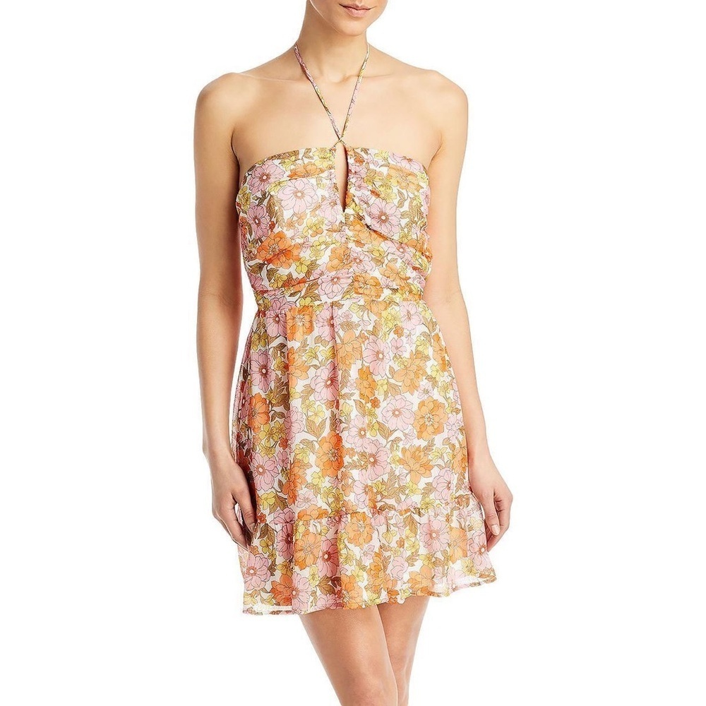 Aqua Womens Floral Halter Daytime Mini Dress